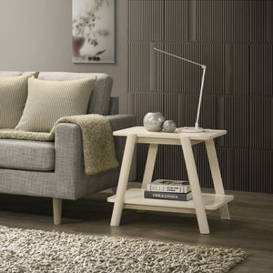 English Elm Metz Mid-century Open Shelf End Table with Rubberwood Legs and Veneer Top T2574P460914