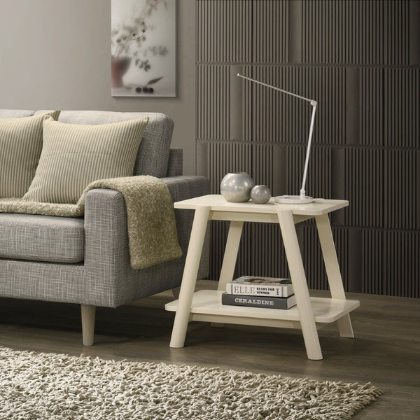 English Elm Metz Mid-century Open Shelf End Table with Rubberwood Legs and Veneer Top T2574P460914