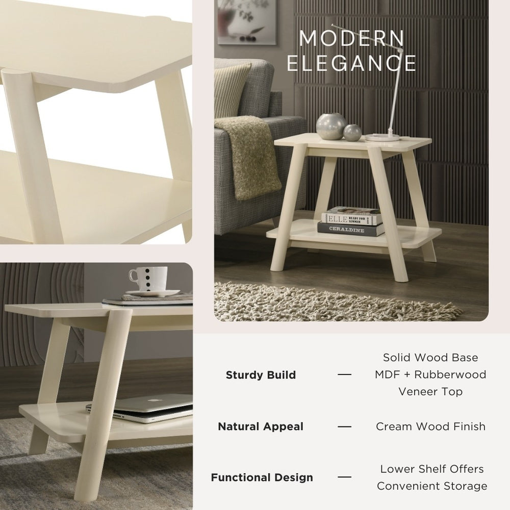English Elm Metz Mid-century Open Shelf End Table with Rubberwood Legs and Veneer Top T2574P460914