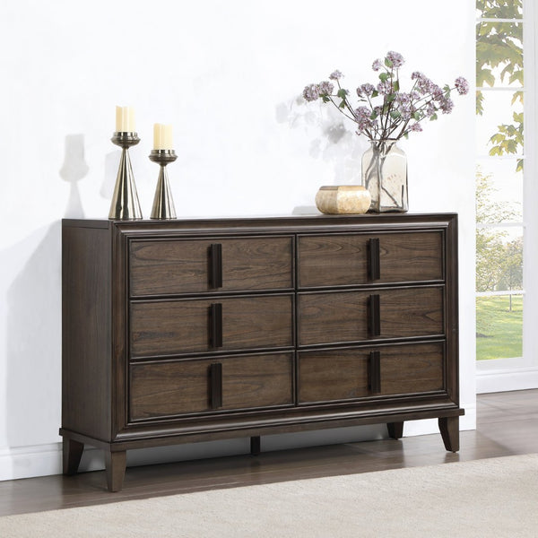 English Elm Aetheria Six Drawer Pine Wood Dresser with Velvet Lined Storage for Modern Bedrooms T2574P463895
