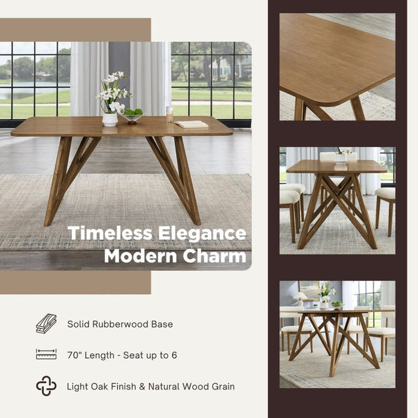 English Elm Axler Sculptural Tripod Base Rectangular Dining Table Seats Six in Light Oak Veneer T2574P463915
