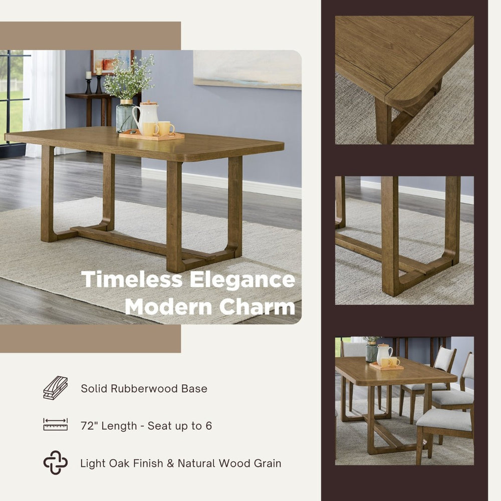 English Elm Parker Trestle Base Rectangular Dining Table Seats Six in Modern Rustic Oak Veneer T2574P464664