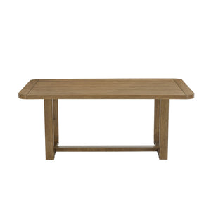 English Elm Parker Trestle Base Rectangular Dining Table Seats Six in Modern Rustic Oak Veneer T2574P464664