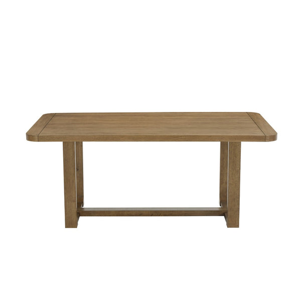 English Elm Parker Trestle Base Rectangular Dining Table Seats Six in Modern Rustic Oak Veneer T2574P464664