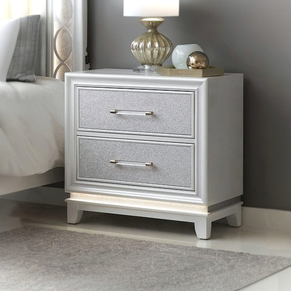 English Elm Galaxy Glam Nightstand with Led Base Glow Dual Usb Ports and Sparkle Drawer Fronts T2574P465638