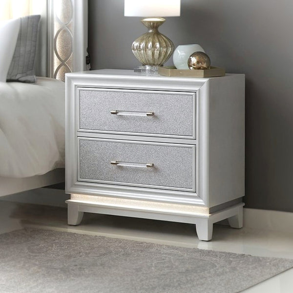 English Elm Galaxy Glam Nightstand with Led Base Glow Dual Usb Ports and Sparkle Drawer Fronts T2574P465638