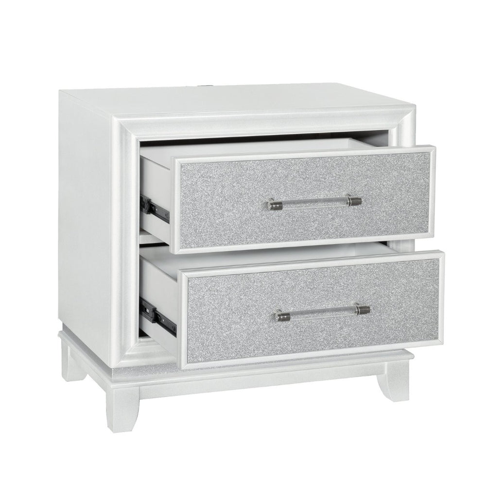 English Elm Galaxy Glam Nightstand with Led Base Glow Dual Usb Ports and Sparkle Drawer Fronts T2574P465638