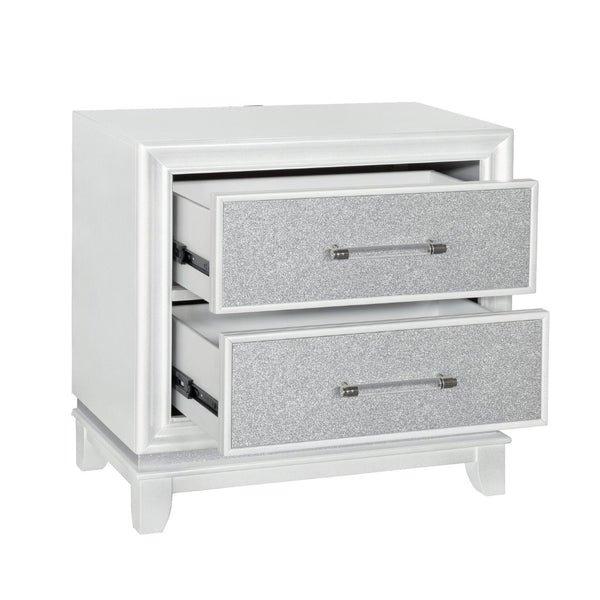 English Elm Galaxy Glam Nightstand with Led Base Glow Dual Usb Ports and Sparkle Drawer Fronts T2574P465638