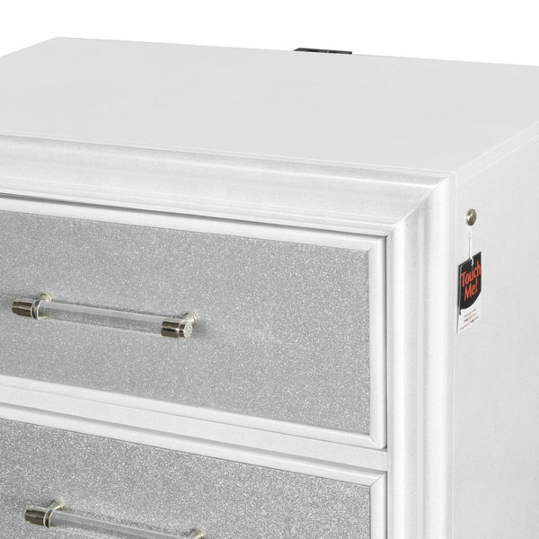 English Elm Galaxy Glam Nightstand with Led Base Glow Dual Usb Ports and Sparkle Drawer Fronts T2574P465638