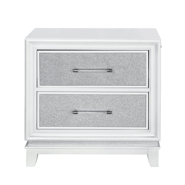 English Elm Galaxy Glam Nightstand with Led Base Glow Dual Usb Ports and Sparkle Drawer Fronts T2574P465638
