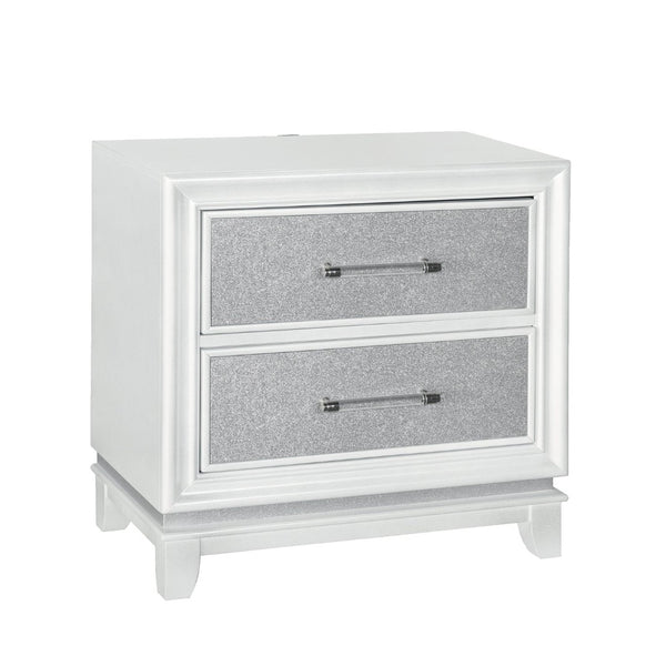 English Elm Galaxy Glam Nightstand with Led Base Glow Dual Usb Ports and Sparkle Drawer Fronts T2574P465638