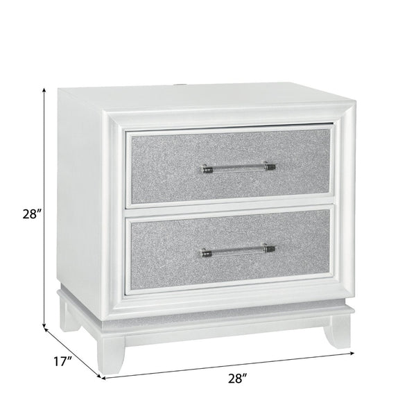 English Elm Galaxy Glam Nightstand with Led Base Glow Dual Usb Ports and Sparkle Drawer Fronts T2574P465638
