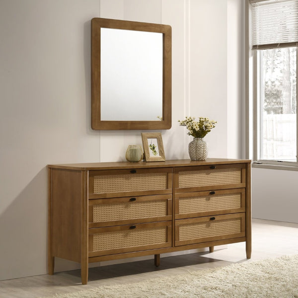 English Elm Roundhill Furniture Vichy Walnut Solid Wood Wall Mirror for Bedroom Dresser Decor T2574P474561
