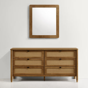 English Elm Roundhill Furniture Vichy Walnut Solid Wood Wall Mirror for Bedroom Dresser Decor T2574P474561