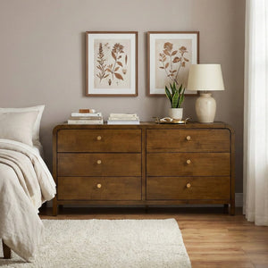 English Elm Eldren Six Drawer Rubberwood Dresser with Walnut Finish and Gold Hardware for Bedroom T2574P489997