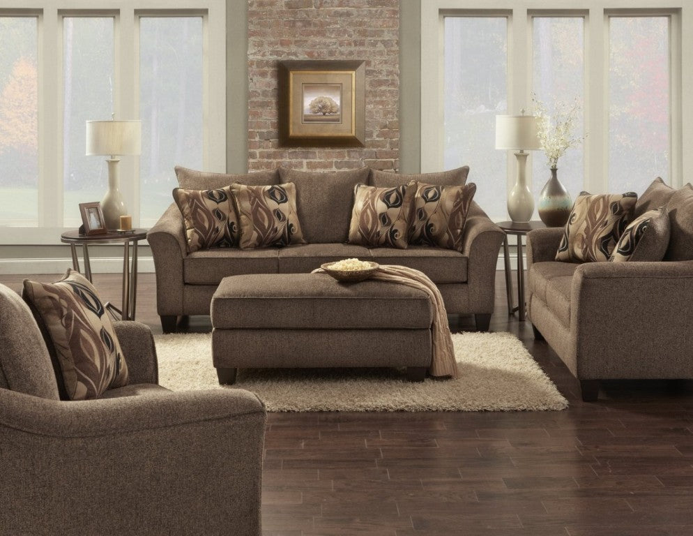 English Elm Camero Textured Brown Fabric Four Piece Living Room Set with Ottoman and Pillow Backs T2574P494944