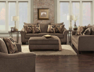 English Elm Camero Textured Brown Fabric Four Piece Living Room Set with Ottoman and Pillow Backs T2574P494944