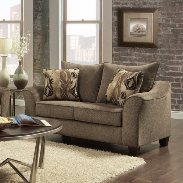 English Elm Camero Textured Brown Fabric Four Piece Living Room Set with Ottoman and Pillow Backs T2574P494944
