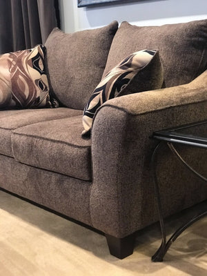 English Elm Camero Textured Brown Fabric Four Piece Living Room Set with Ottoman and Pillow Backs T2574P494944