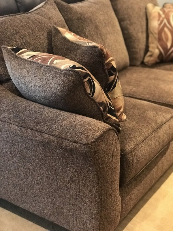 English Elm Camero Textured Brown Fabric Four Piece Living Room Set with Ottoman and Pillow Backs T2574P494944