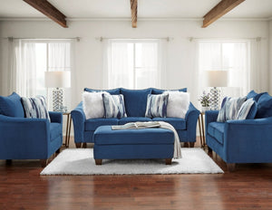 English Elm Camero Navy Fabric Four Piece Living Room Set with Welted Trim and Pillow Back T2574P494950