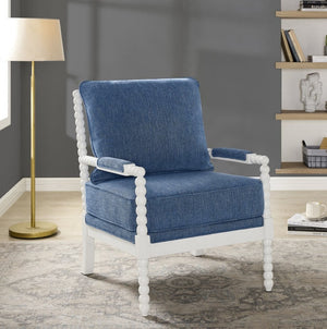English Elm Belvoir Spool Turned Rubberwood Accent Chair Plush Foam Seat for Cottage Living Blue T2574P506233