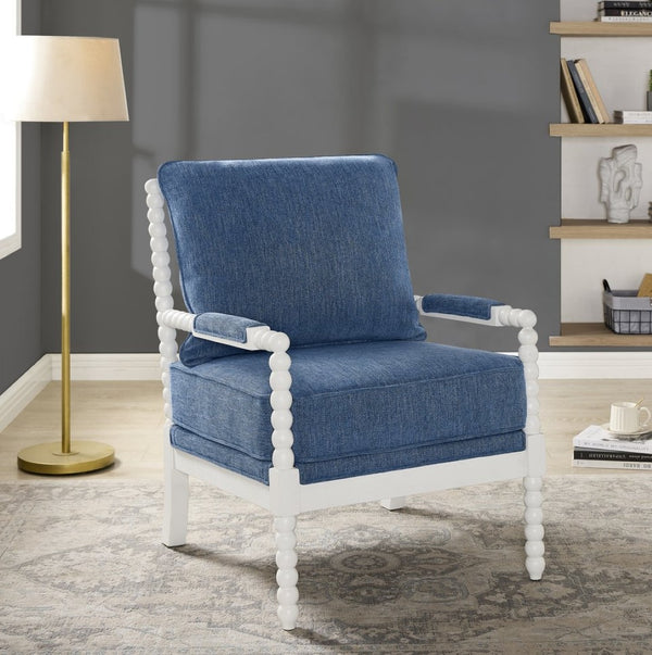 English Elm Belvoir Spool Turned Rubberwood Accent Chair Plush Foam Seat for Cottage Living Blue T2574P506233