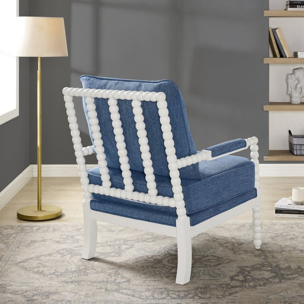 English Elm Belvoir Spool Turned Rubberwood Accent Chair Plush Foam Seat for Cottage Living Blue T2574P506233