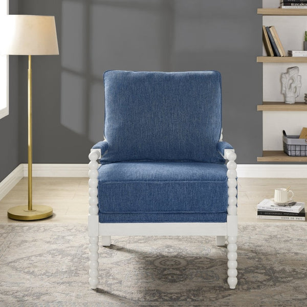 English Elm Belvoir Spool Turned Rubberwood Accent Chair Plush Foam Seat for Cottage Living Blue T2574P506233