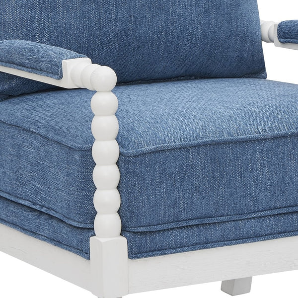 English Elm Belvoir Spool Turned Rubberwood Accent Chair Plush Foam Seat for Cottage Living Blue T2574P506233