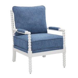 English Elm Belvoir Spool Turned Rubberwood Accent Chair Plush Foam Seat for Cottage Living Blue T2574P506233