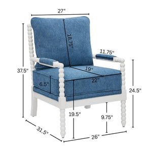 English Elm Belvoir Spool Turned Rubberwood Accent Chair Plush Foam Seat for Cottage Living Blue T2574P506233