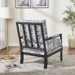 English Elm Belvoir Spool Turned Rubberwood Accent Chair Plush Foam Seat for Cottage Living Black Floral T2574P506236