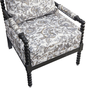 English Elm Belvoir Spool Turned Rubberwood Accent Chair Plush Foam Seat for Cottage Living Black Floral T2574P506236