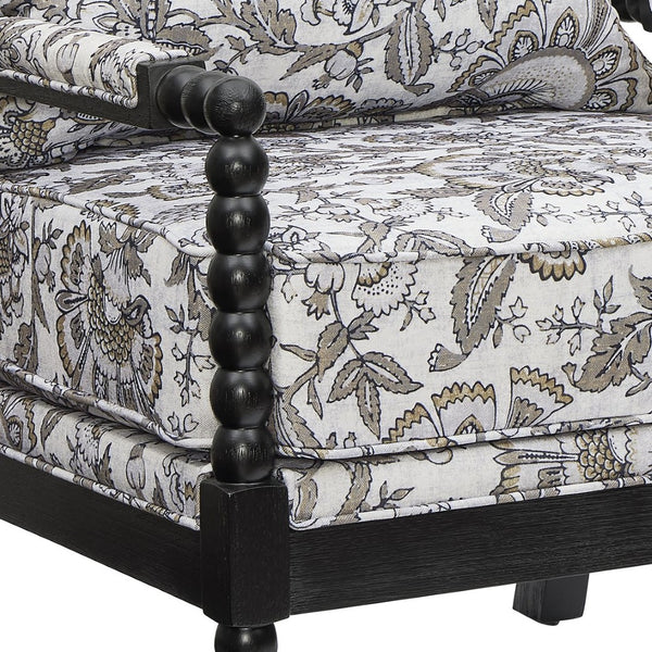 English Elm Belvoir Spool Turned Rubberwood Accent Chair Plush Foam Seat for Cottage Living Black Floral T2574P506236