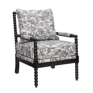 English Elm Belvoir Spool Turned Rubberwood Accent Chair Plush Foam Seat for Cottage Living Black Floral T2574P506236
