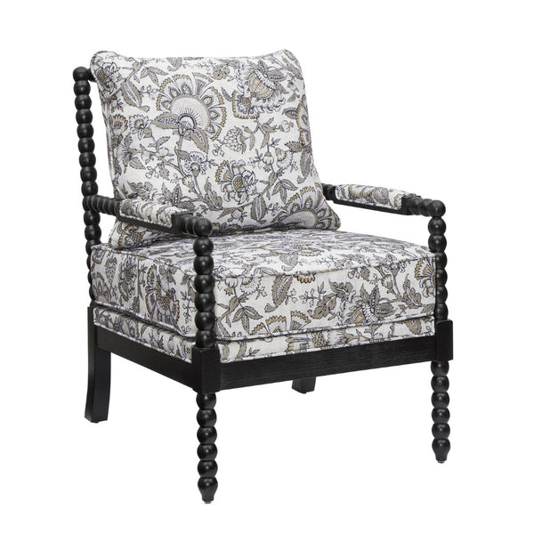 English Elm Belvoir Spool Turned Rubberwood Accent Chair Plush Foam Seat for Cottage Living Black Floral T2574P506236