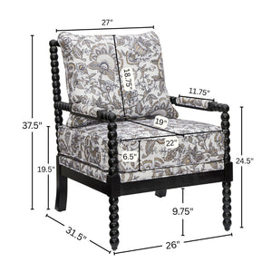English Elm Belvoir Spool Turned Rubberwood Accent Chair Plush Foam Seat for Cottage Living Black Floral T2574P506236