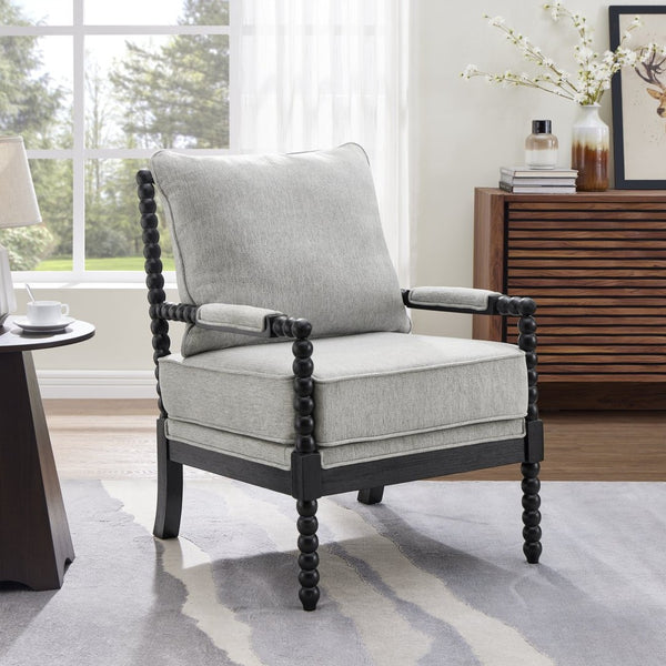 English Elm Belvoir Spool Turned Rubberwood Accent Chair Plush Foam Seat for Cottage Living Gray T2574P506237