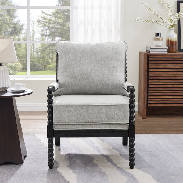 English Elm Belvoir Spool Turned Rubberwood Accent Chair Plush Foam Seat for Cottage Living Gray T2574P506237