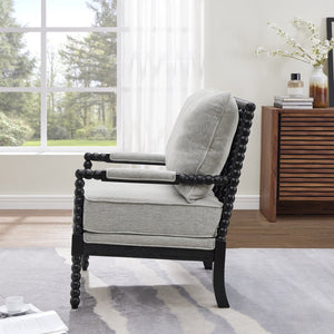 English Elm Belvoir Spool Turned Rubberwood Accent Chair Plush Foam Seat for Cottage Living Gray T2574P506237