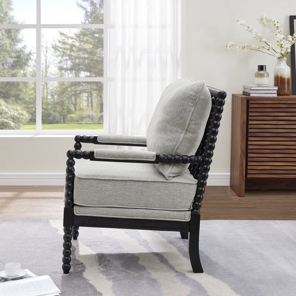 English Elm Belvoir Spool Turned Rubberwood Accent Chair Plush Foam Seat for Cottage Living Gray T2574P506237