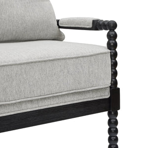 English Elm Belvoir Spool Turned Rubberwood Accent Chair Plush Foam Seat for Cottage Living Gray T2574P506237