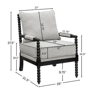 English Elm Belvoir Spool Turned Rubberwood Accent Chair Plush Foam Seat for Cottage Living Gray T2574P506237