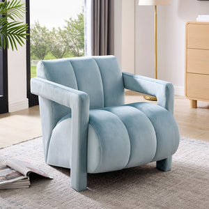 English Elm Velmor Channel Tufted Velvet Accent Chair with Wide Arms for Living Room Blue T2574P506247