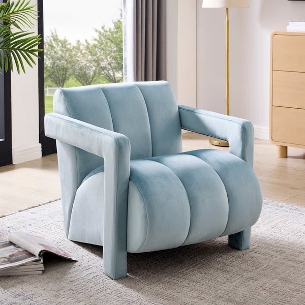 English Elm Velmor Channel Tufted Velvet Accent Chair with Wide Arms for Living Room Blue T2574P506247