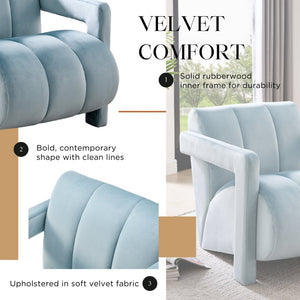 English Elm Velmor Channel Tufted Velvet Accent Chair with Wide Arms for Living Room Blue T2574P506247