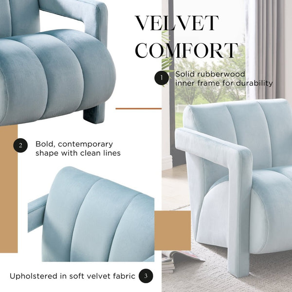 English Elm Velmor Channel Tufted Velvet Accent Chair with Wide Arms for Living Room Blue T2574P506247