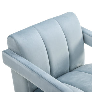 English Elm Velmor Channel Tufted Velvet Accent Chair with Wide Arms for Living Room Blue T2574P506247