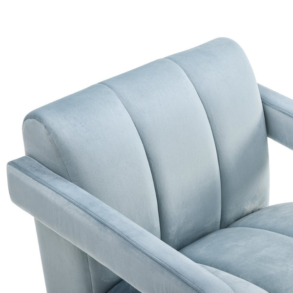 English Elm Velmor Channel Tufted Velvet Accent Chair with Wide Arms for Living Room Blue T2574P506247